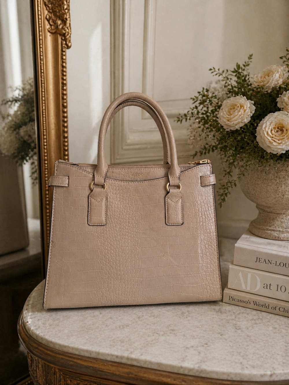 ALDO Croc-Embossed Satchel in Light Pink